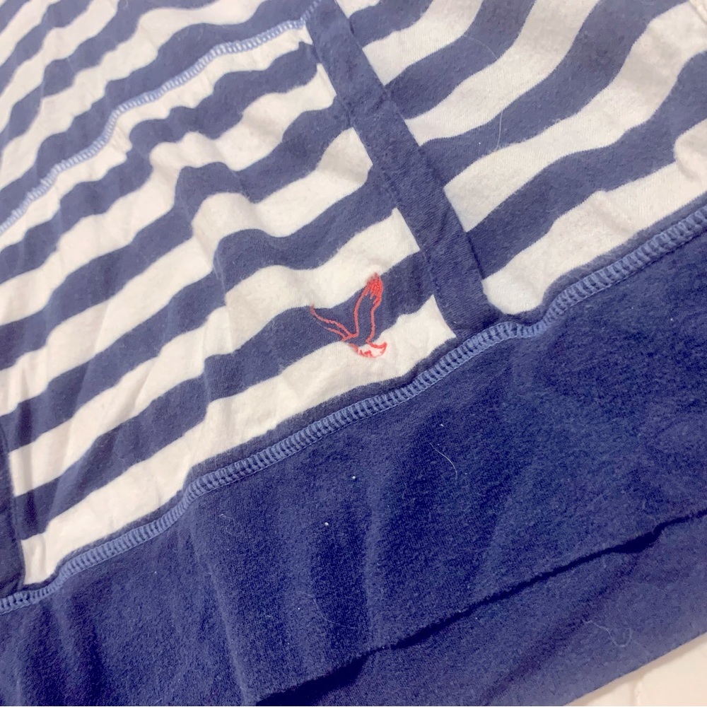 Navy/ White Striped American Eagle Hooded Top - Picture 4 of 4